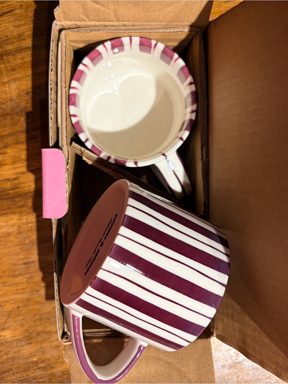 Striped Ceramic Mugs in Plum and White - Set of 2